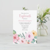Cute Pink Flowers 80th Birthday Invite Kaart (Staand voorkant)