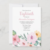 Cute Pink Flowers 80th Birthday Invite Kaart (Voorkant)