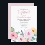 Cute Pink Flowers 80th Birthday Invite Kaart<br><div class="desc">Cute Pink Flowers 80th Birthday Invite Zie passend collectie</div>