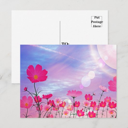 Cute Pink Flowers Blue Sunny Sky Bright Floral Briefkaart (Voorkant / Achterkant)