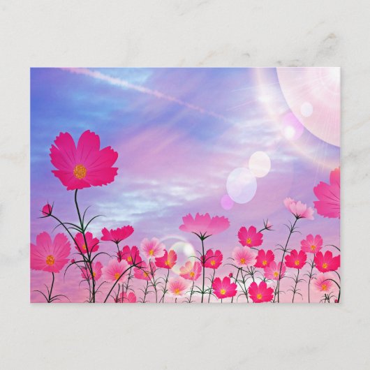 Cute Pink Flowers Blue Sunny Sky Bright Floral Briefkaart (Voorkant)