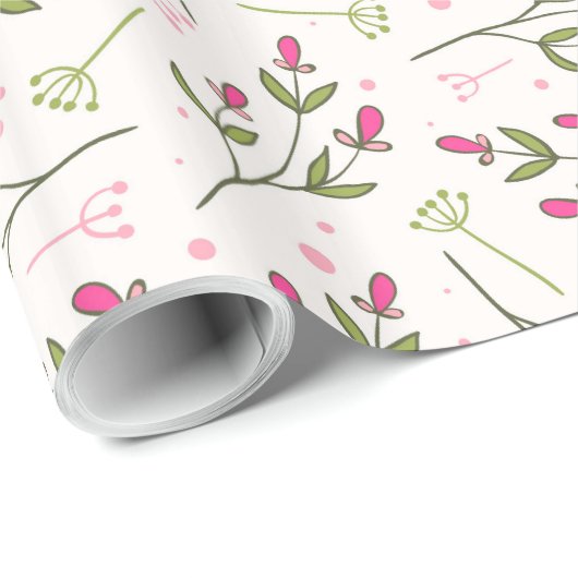 Cute Pink Flowers Pattern Cadeaupapier (Rol Hoek)