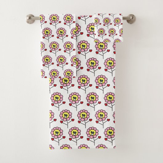 Cute Pink Flowers Pattern Girls Bad Handdoek (Insitu)