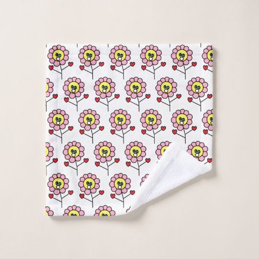 Cute Pink Flowers Pattern Girls Bad Handdoek (Wasdoekje)