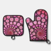 Cute Pink Flowers Pattern Ovenwant & Pannenlap Set (Voorkant)
