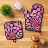Cute Pink Flowers Pattern Ovenwant & Pannenlap Set (Top down)