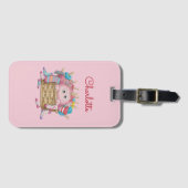 Cute Pink Fluffy Sock Monster Kids Design Bagagelabel (Voorkant (horizontaal))