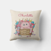 Cute Pink Fluffy Sock Monster Kids Design Kussen (Achterkant)