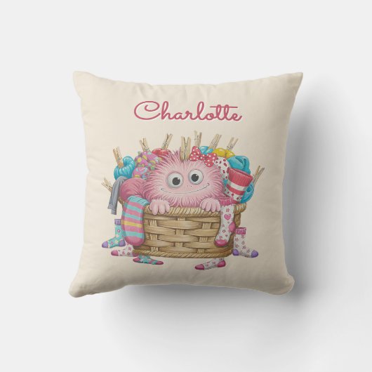 Cute Pink Fluffy Sock Monster Kids Design Kussen (Achterkant)