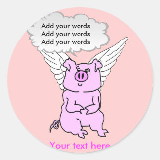 Cute Pink Flying Pig Ronde Sticker