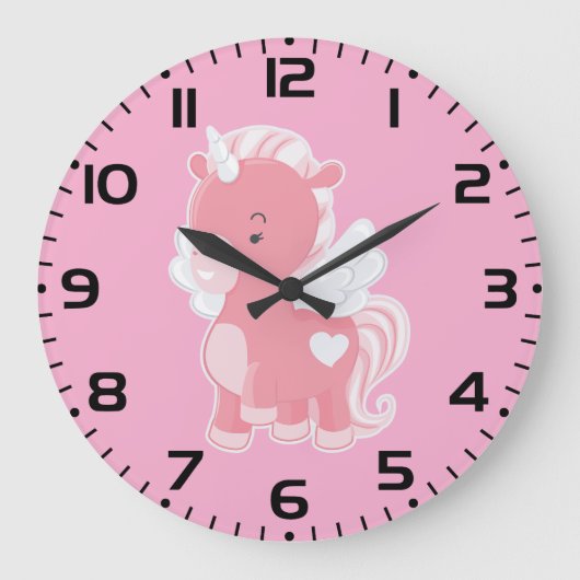 Cute Pink Flying Unicorn Pegacorn Grote Klok (Voorkant)