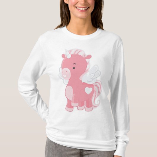 Cute Pink Flying Unicorn Pegacorn T-shirt (Voorkant)