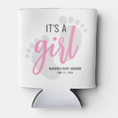 Cute Pink Footprint Het is een Girl Baby shower Blikjeskoeler (Voorkant)