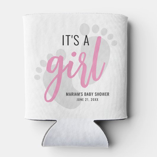 Cute Pink Footprint Het is een Girl Baby shower Blikjeskoeler (Achterkant)