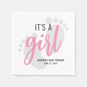 Cute Pink Footprint Het is een Girl Baby shower Servet