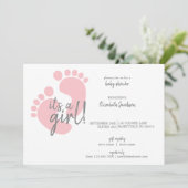 Cute Pink Footprint Het is een meisje Baby shower Kaart (Staand voorkant)