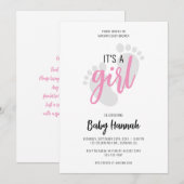 Cute Pink Footprint Het is een Meisje Baby shower  Kaart (Voorkant / Achterkant)