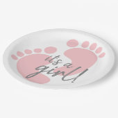 Cute Pink Footprint Het is een meisje Baby shower Papieren Bordje (Gekanteld)