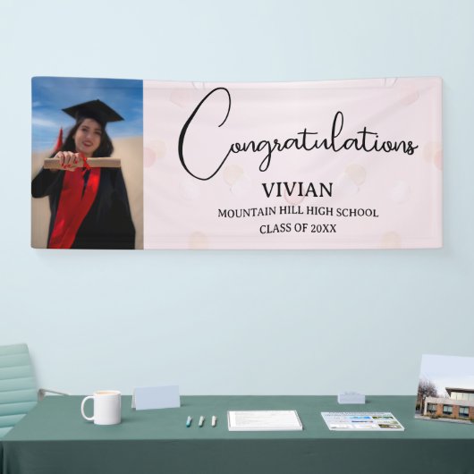 Cute Pink Foto gefeliciteerd Spandoek (Beurs)