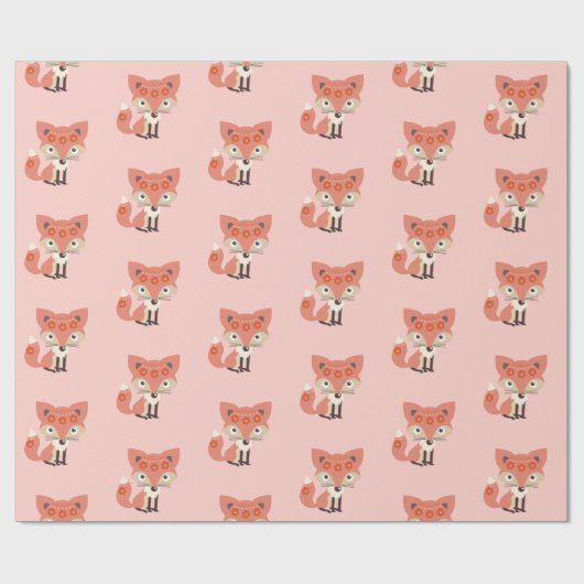 Cute Pink Fox Cadeaupapier (Vlak)