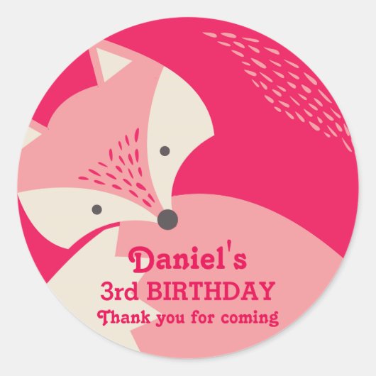 Cute Pink Fox Cartoon Animals Birthday Stickers (Voorkant)