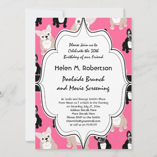 Cute Pink French Bulldog Pattern Kaart (Achterkant)