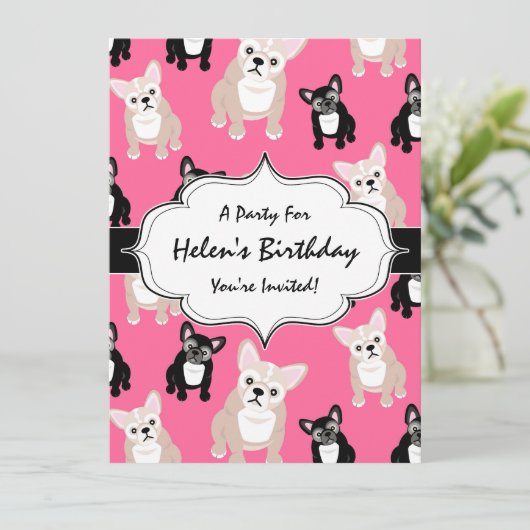 Cute Pink French Bulldog Pattern Kaart (Staand voorkant)