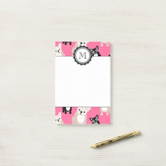 Cute Pink French Bulldog Pattern Post-it® Notes (Op bureau)