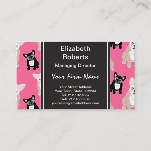 Cute Pink French Bulldog Pattern Visitekaartje (Voorkant)