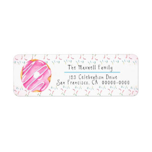 Cute Pink Frosted Donut and Sprinkles Etiket