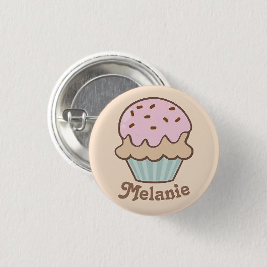 Cute Pink Frosting Cupcake Personalised Ronde Button 3,2 Cm (Voorkant /achterkant)