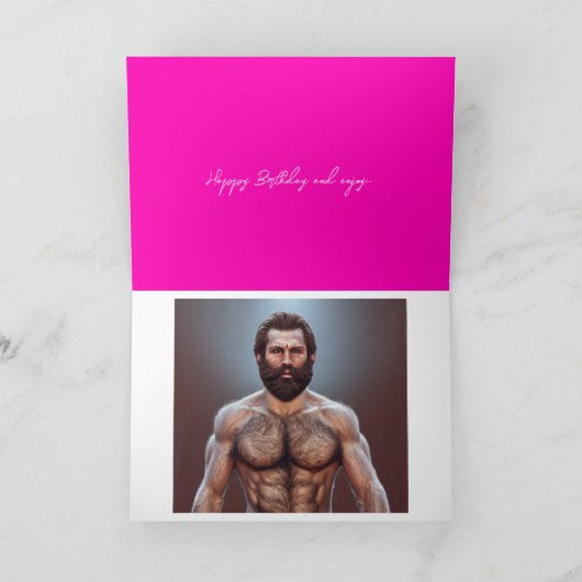 Cute Pink Funny Handsome Bearded Man Birthday Kaar Kaart (Binnen)