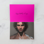 Cute Pink Funny Handsome Man Birthday Kaart (Binnen)