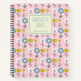 Cute Pink Garden Flowers Personalized Sketchbook Notitieboek