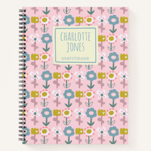 Cute Pink Garden Flowers Personalized Sketchbook Notitieboek