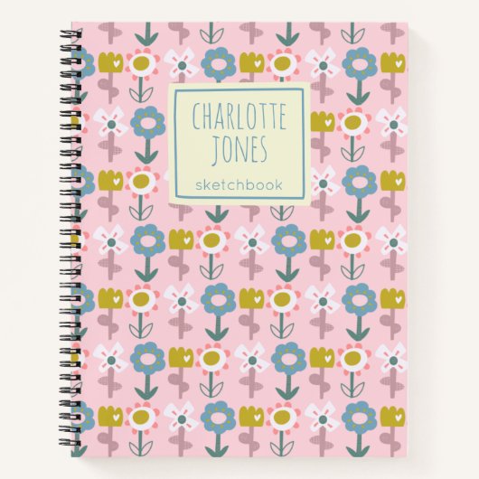 Cute Pink Garden Flowers Personalized Sketchbook Notitieboek (Voorkant)