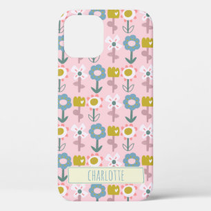 Cute Pink Garden Flowers Persoonlijke naam Case-Mate iPhone Case