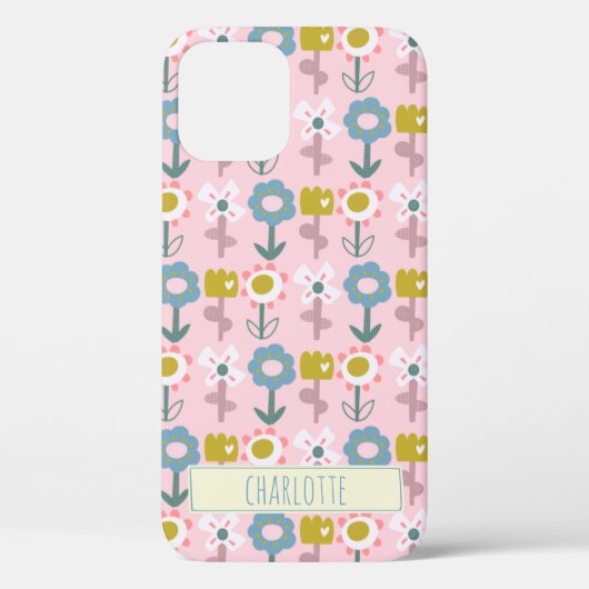 Cute Pink Garden Flowers Persoonlijke naam Case-Mate iPhone Case (Achterkant)