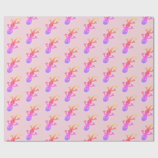 Cute Pink Gecko Drawing Girly Pattern Cadeaupapier