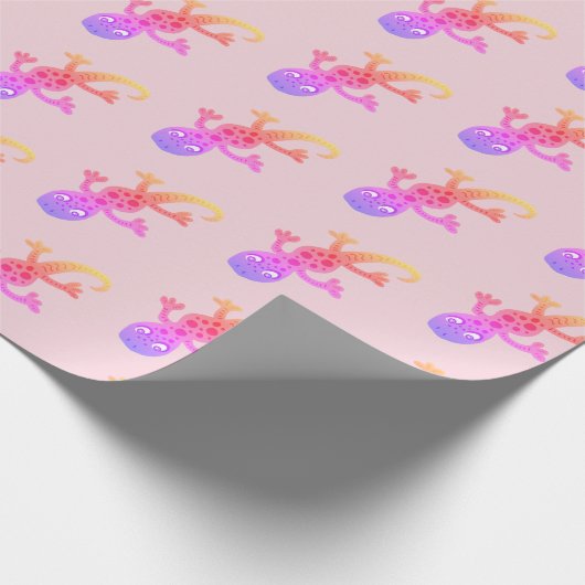 Cute Pink Gecko Drawing Girly Pattern Cadeaupapier (Hoek)