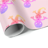 Cute Pink Gecko Drawing Girly Pattern Cadeaupapier (Rol Hoek)