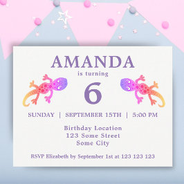 Cute Pink Gecko Girls Birthday Party Uitnodiging Briefkaart