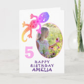 Cute Pink Gecko Lizard Girls Fotodag Kaart (Voorkant)