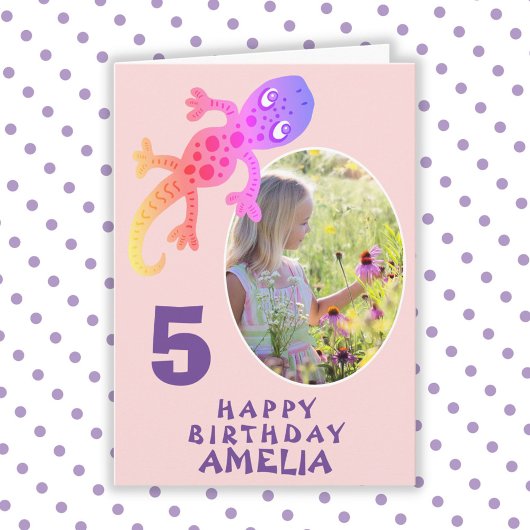 Cute Pink Gecko Lizard Girls Fotokaart op zaterdag Kaart