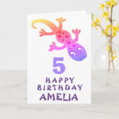 Cute Pink Gecko Lizard Girls Happy Birthday Kaart (Gele Bloem)