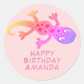Cute Pink Gecko Lizard Rainbow Girls Birthday Ronde Sticker (Voorkant)