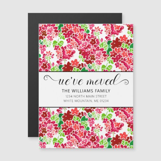 Cute Pink Geranium Waterverf Floral Moving Magnet (Voorkant / Achterkant)