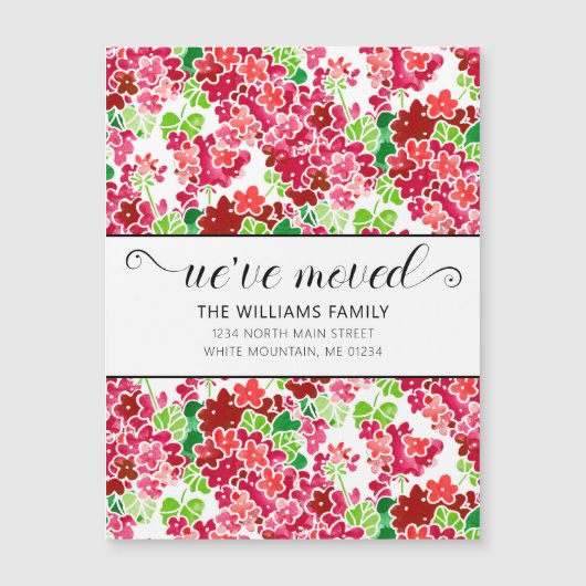 Cute Pink Geranium Waterverf Floral Moving Magnet (Voorkant)