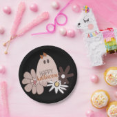 Cute Pink Ghost Floral Halloween Papieren Bordje (Feest)