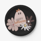 Cute Pink Ghost Floral Halloween Papieren Bordje (Voorkant)